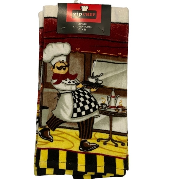 VIP Chef Kitchen Towel Set Fat Italian Chef Decor Set of 2 Thick Absorbent - Picture 9 of 11